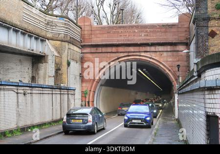 Southern entrance to the Rotherhithe Tunnel, vehicle tunnel under the River Thames in east London, UK. Runs from Rotherhithe to Limehouse. Free to use Stock Photo