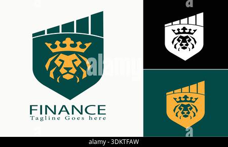 Majestic lion head crest with crown and upward bar graph symbolizing financial growth investment and corporate success rendered in a sophisticated dar Stock Vector