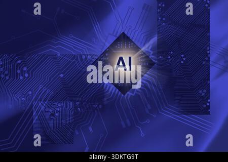 AI symbol against electronic background of computer parts and circuits Stock Photo