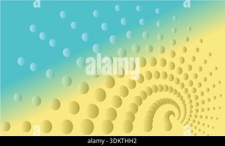 Abstract swirling vortex of dimensional raised dots in a gradient of bright turquoise blue to warm yellow creating a dynamic energetic and modern digi Stock Vector