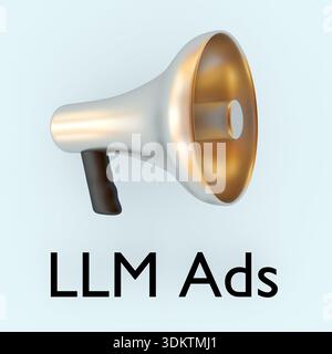 3D illustration of a megaphone titled as LLM Ads Stock Photo