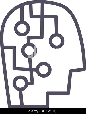Doodle techno head icon element. Ai interface illustration Stock Vector