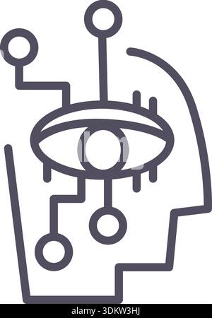 Doodle techno head icon element. Ai interface illustration Stock Vector