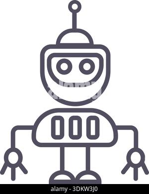 Doodle robot and techno heads icon elements. Ai interface retro style illustration Stock Vector