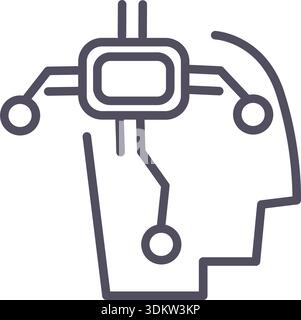 Doodle techno head icon element. Ai interface illustration Stock Vector
