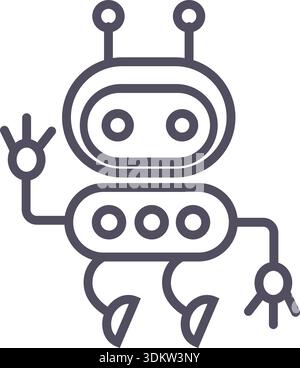 Doodle robot and techno heads icon elements. Ai interface retro style illustration Stock Vector