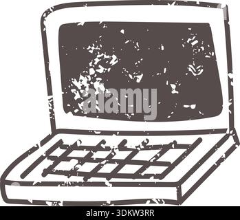 Brown laptop icon element. Ai interface doodle style illustration Stock Vector