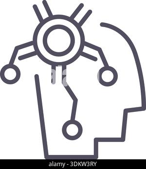 Doodle techno head icon element. Ai interface illustration Stock Vector