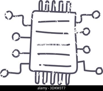 Dark grey letter icon element. Ai interface doodle style illustration Stock Vector