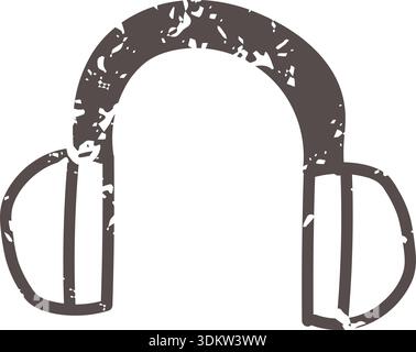 Brown headphones icon element. Ai interface doodle style illustration Stock Vector