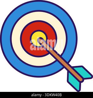 Archery outline icon for competition. Colorful target with blue arrow Stock Vector