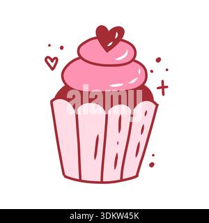 Coquette cupcake, cute hand drawn element. Vector illustration in doodle style Stock Vector