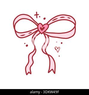 Coquette ribbon, cute hand drawn element. Vector illustration in doodle style Stock Vector
