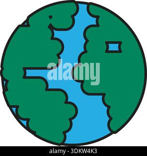 School globe on stand. Model of planet Earth with continents for studying structure of hydrosphere and continents. Futuristic stroked shadows and high Stock Vector