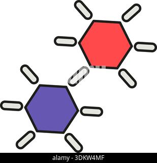 Evolution of chemical molecules connectivity. Studying physics interactions in matter in school lesson. Futuristic stroked shadows and highlights vect Stock Vector