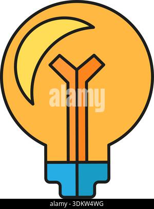 Yellow electricity light bulb symbol of creativity. Inventing, fantasizing, discovery power in school lessons. Futuristic stroked shadows and highligh Stock Vector