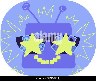 Blue and lemon cartoon outline set illustration. AI robot creation text, video, art, music content Stock Vector