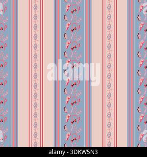 Vintage Folk Stripe Border Floral Print Stock Vector