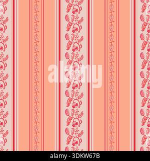 Soft Coral Folk Stripe Border Print Stock Vector