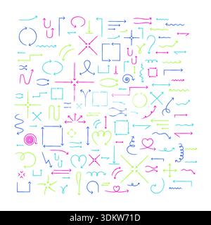 Colorful hand-drawn sketch arrow set Stock Vector