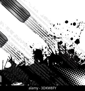 Racing Concept - Flags, Tires and Tracks, grunge vector background Stock Vector