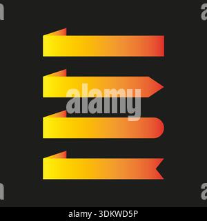 Sophisticated ribbon icons. Geometrical banners Vector. Symmetrical orange symbols. Specific four 4 representations. EPS 10. Stock Vector