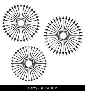 Beautiful navigational circles. Radiant movement patterns. Magnificent arrow Vector. Incredible direction symbols. EPS 10. Stock Vector