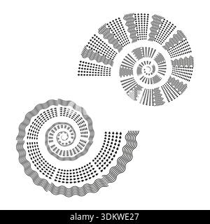 Grey spiral shell. Curve Vector shape. Geometric swirl labyrinth. Grey shell ornament. EPS 10. Stock Vector