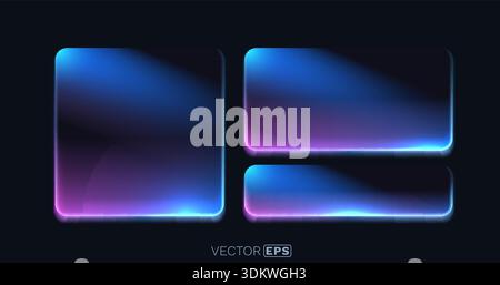 Futuristic neon glow frames with rounded corners. Modern design elements on a dark background, perfect for technology or abstract projects. Vector illustration Stock Vector