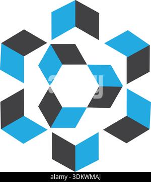 3D abstract blocks cube as building structure architecture skyscraper highrise logo template Stock Vector