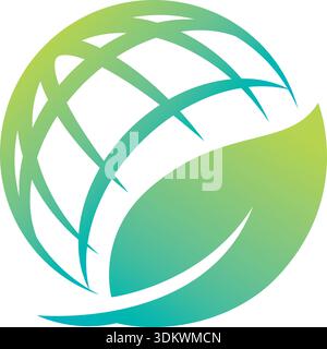 Eearth, globe outline icon, green leaves, saving Planet concept. White background. Vector Stock Vector