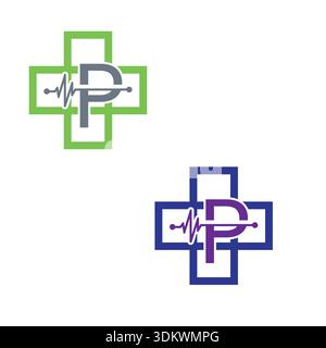 Letter P cross plus logo Green color,Medical healthcare hospital Logotype Modern Health Care Green Medical Symbol Vector by naulicreative-01 Stock Vector