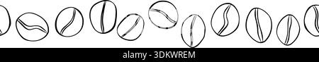 coffee symbol beans horizontal seamless border. hand drawn illustration. Vector graphic line ink Black, white art. For organic product packaging, culi Stock Vector