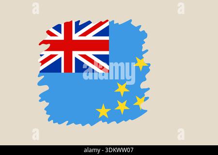 National flag of Tuvalu in a creative brush stroke map shape, a vector illustration for patriotic travel concepts.. Stock Vector