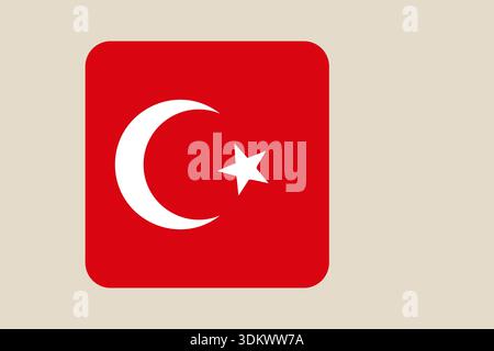Turkish Flag App Icon with Crescent and Star in a Modern Rounded Square for Web and Travel Design.. Stock Vector