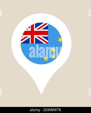Tuvalu National Flag inside a white map location pin icon, representing a travel destination for tourism or geography concepts.. Stock Vector
