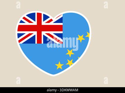 Tuvalu flag in a heart shape vector icon showing patriotic love and national pride for the country.. Stock Vector