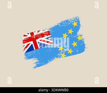 Tuvalu national flag created with a hand-drawn brush stroke, an isolated vector illustration with a textured grunge style.. Stock Vector