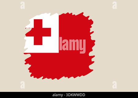 Tonga national flag in a creative hand-drawn brush stroke style, isolated as a patriotic vector graphic icon.. Stock Vector