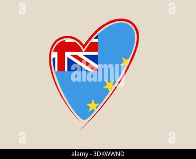 Tuvalu National Flag Painted Inside a Hand-Drawn Heart Symbol Expressing Patriotic Love and National Pride.. Stock Vector