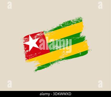 Togolese national flag painted with a distressed brush stroke, a patriotic grunge vector symbol on a background.. Stock Vector