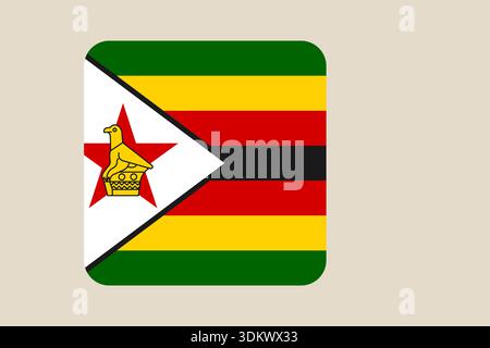 Zimbabwean Flag Vector Icon styled as a glossy square button for websites or travel applications isolated on a clean background showing national pride Stock Vector