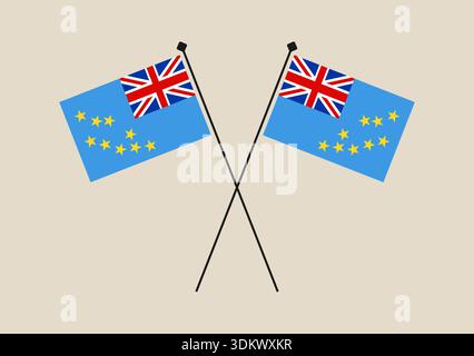 Two crossed national flags of Tuvalu on flagpoles, a simple vector illustration representing patriotism and national pride.. Stock Vector