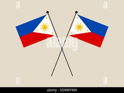 Two crossed Philippine flags vector illustration representing national pride and unity for a patriotic Independence Day celebration.. Stock Vector