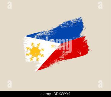 Flag of the Philippines painted with an artistic brush stroke on an isolated background, a patriotic grunge vector.. Stock Vector