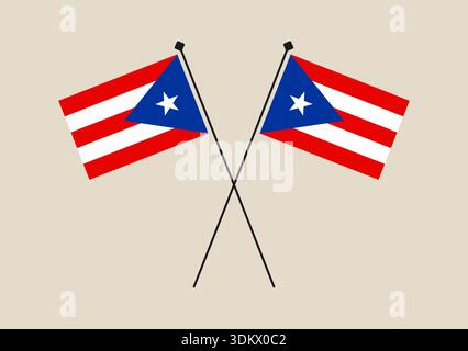 Two crossed Puerto Rican flags standing as a national emblem, a vector illustration symbolizing patriotic pride and heritage.. Stock Vector