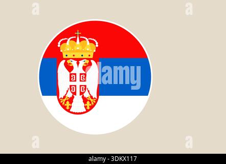 The Flag of Serbia with national coat of arms displayed inside a modern circular icon on a simple background.. Stock Vector