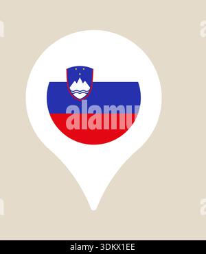 Flag of Slovenia inside a white map pin location marker, a simple vector icon for travel and tourism.. Stock Vector