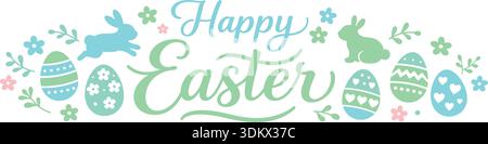 Easter banner with easter eggs and rabbit. Spring minimalist vector design.. Stock Vector