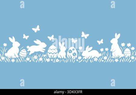 Easter banner with easter eggs and rabbit. Spring minimalist vector design.. Stock Vector